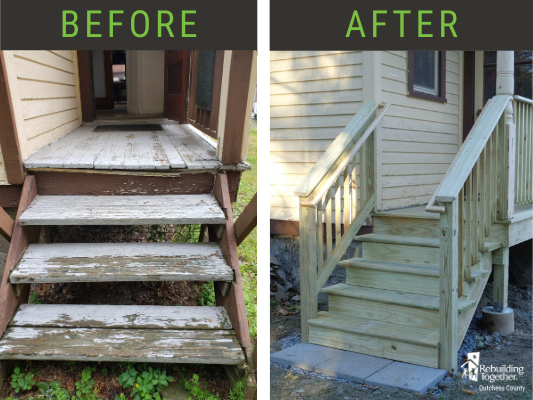 Before and after pictures of the back porch.